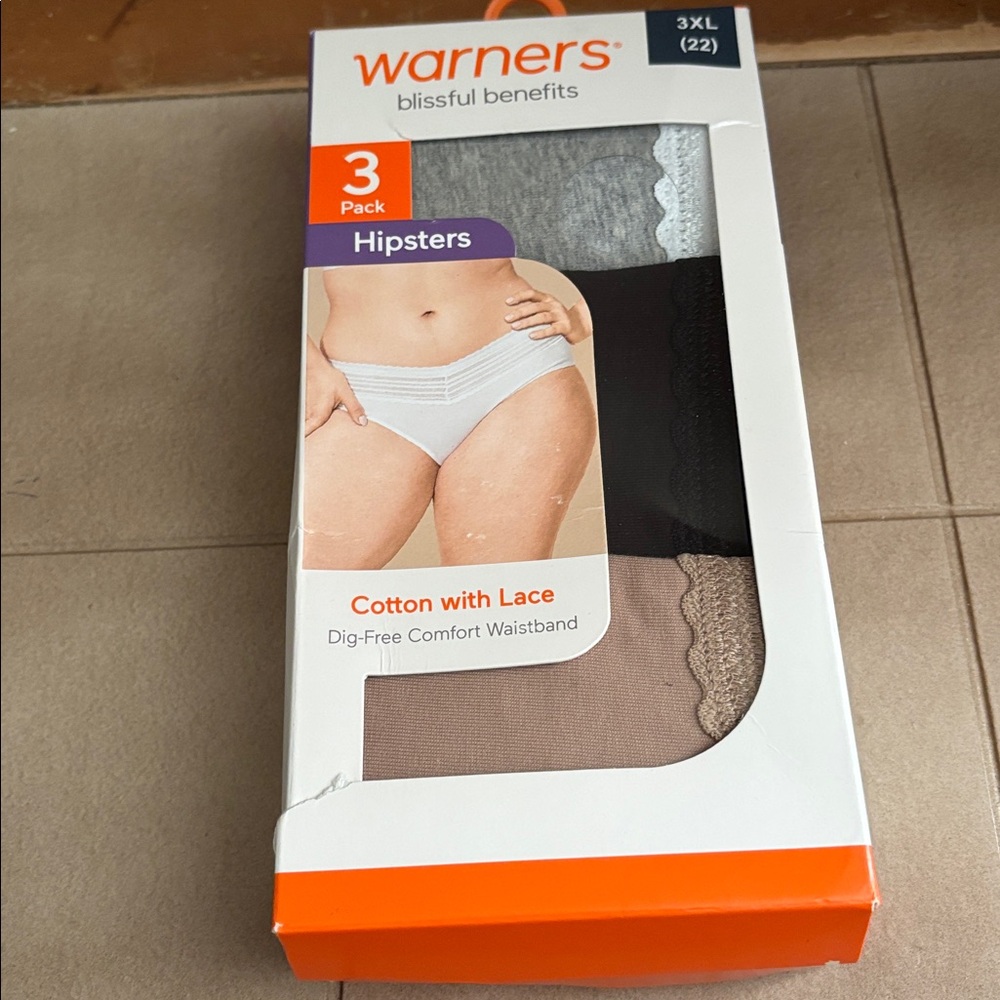 Warner's Hipsters 3-Pack‎ in Gray, Black, and Tan 3XL NWT ⭐️